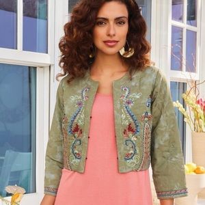 Soft Surroundings  D’oro Bolero Jacket in ‘Olive Desert Multi’